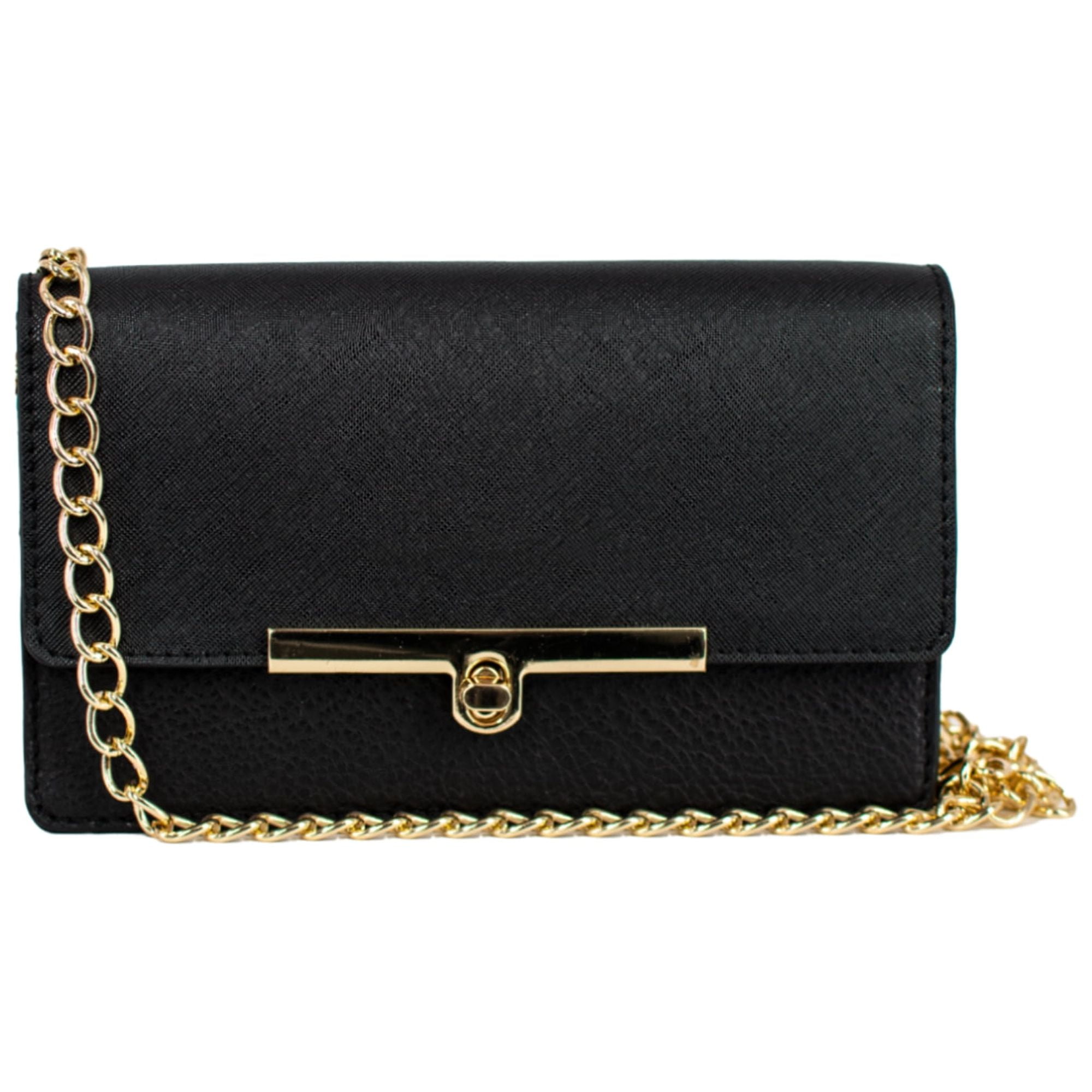 Alexis Bendel Women’s Small Saffiano Chain Flap Crossbody Everyday Handbag with Turn Lock
