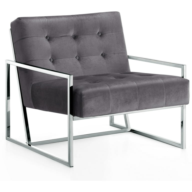 Grey velvet chair with chrome legs shop