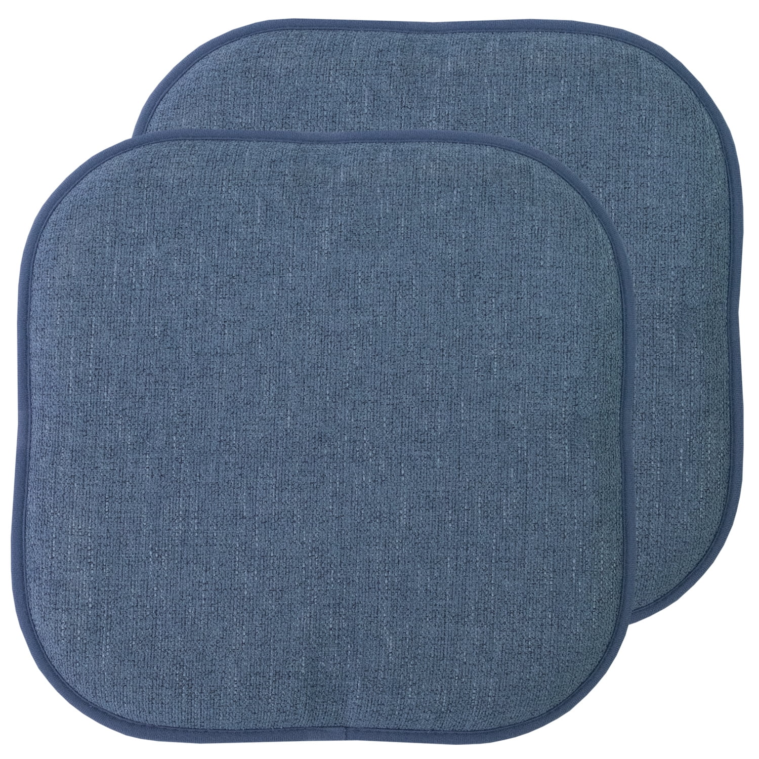 Denim Blue Memory Foam Non-Slip Chair Cushion Set