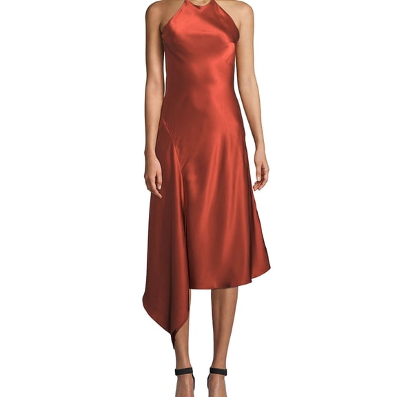 Alexis Womens Draped Midi Dress, Orange, Medium