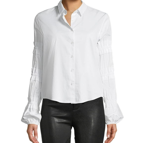 Alexis Womens Ruffle Sleeve Button Up Shirt, White, X-Small