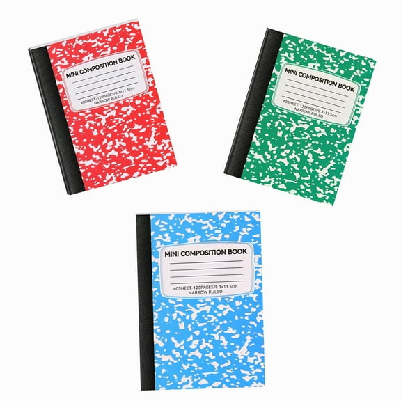 Alexki 3-Pack Mini Composition Notebooks - Assorted Colors - 60 Sheets/120 Pages 4.5" x 3.25" College Ruled