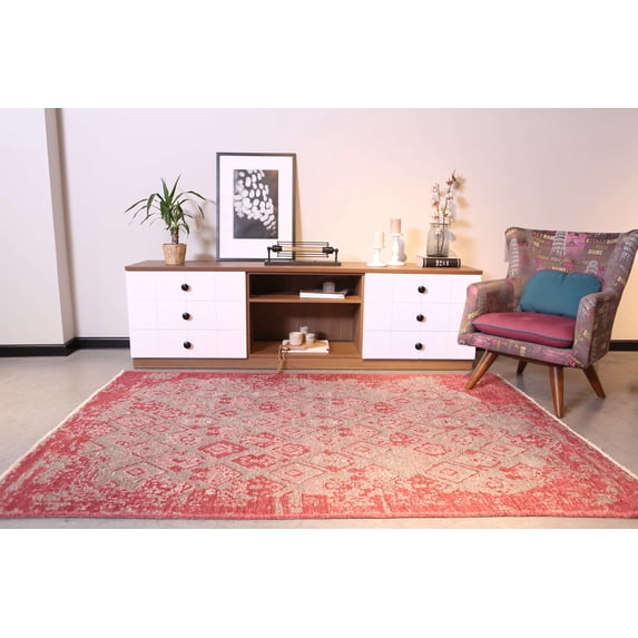 Alfa Rich 3x10 Gray Pink Reversible Area Rugs for Living Room Decor Washable Pet Friendly Runner