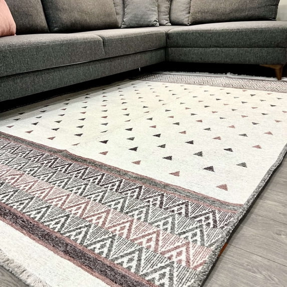 Alfa Rich 3x10 Mauve Cream Area Rugs for Living Room Decor Cotton Washable Pet Friendly Runner