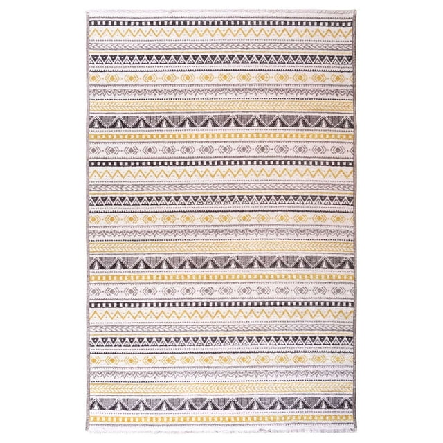 Alfa Rich 3x10 Yellow Black Area Rugs for Living Room Aztec Cotton Washable Pet Friendly Runner