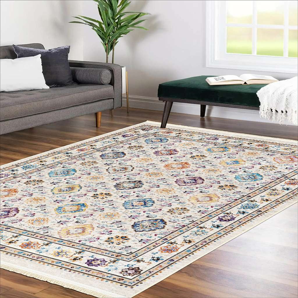 Alfa Rich 3x5 Area Rugs, Ultra-Thin, Boho, Multi Color Floral Rug, Non-Slip, Machine Washable, Easy Clean, Pet Friendly Runner Rugs, Laundry Rugs