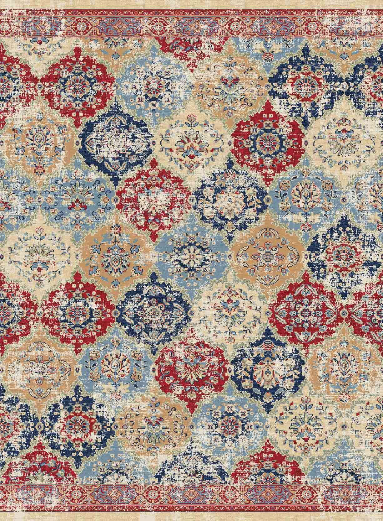 Alfa Rich 3x5 Area Rugs, Ultra-Thin Boho Red Blue Beige Cream Rug, Non-Slip Machine Washable, Easy Clean, Pet Friendly Runner Rugs, Laundry Rugs