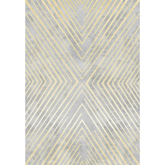 Alfa Rich 3x5 Area Rugs, Ultra-Thin Geometric Grey Gold Rug, Non-Slip Machine Washable, Easy Clean, Pet Friendly Runner Rugs, Laundry Rugs