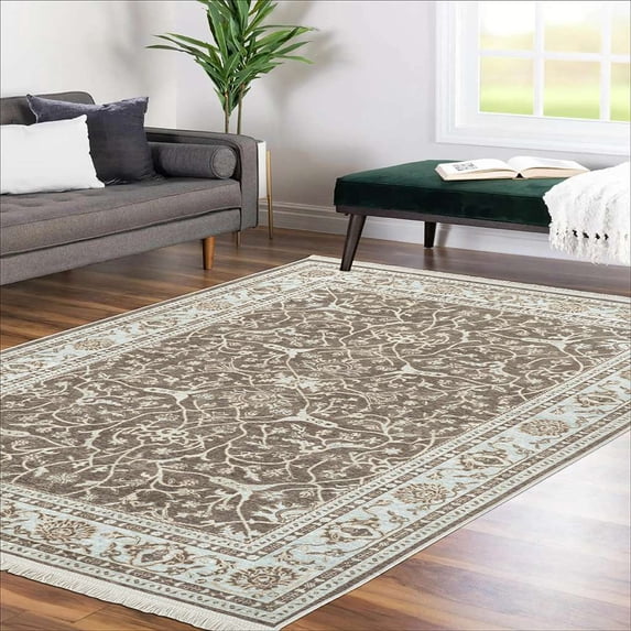 Alfa Rich 3x5 Area Rugs, Ultra-Thin Oriental Aqua Green Black Rug, Non-Slip Machine Washable, Easy Clean, Pet Friendly Runner Rugs, Laundry Rugs