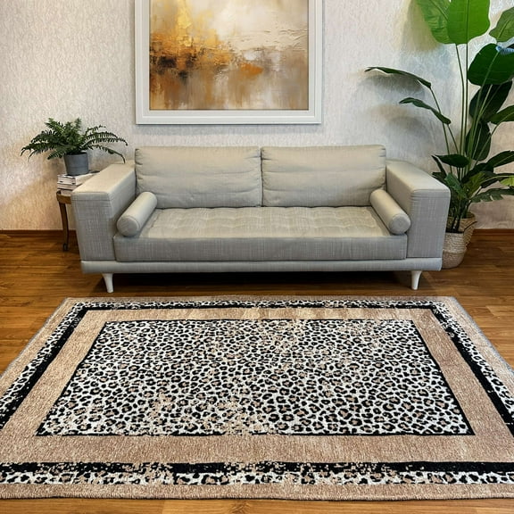 Alfa Rich 3x5 Cheetah Leopard Animal Pattern Beige Black Washable Woven Cotton Reversible Runner Rugs