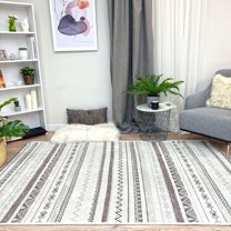 Alfa Rich 3x5 Gray Cream Area Rugs for Living Room Bedroom Cotton Washable Pet Friendly Runner