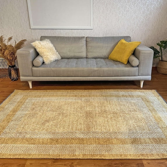 Alfa Rich 3x5 Scandinavian Style Amber Gold Washable Woven Cotton Runner Rugs