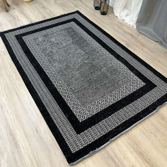 Alfa Rich 3x5 Scandinavian Style Black Washable Woven Cotton Runner Rugs