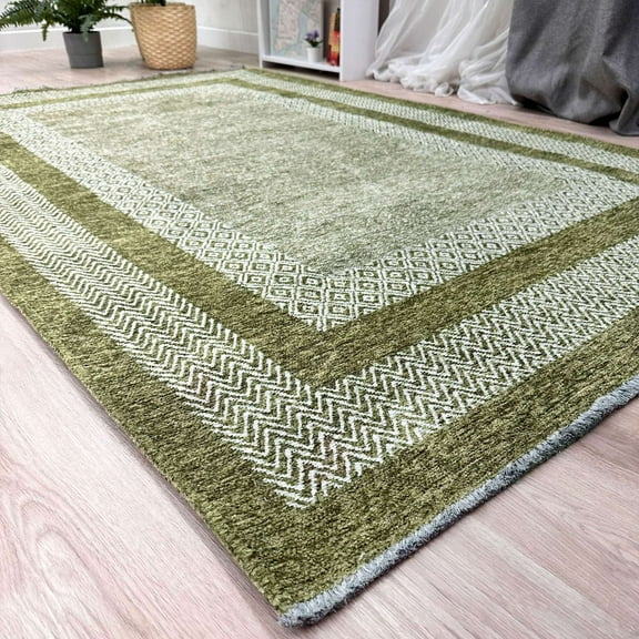 Alfa Rich 3x5 Scandinavian Style Green Washable Woven Cotton Runner Rugs