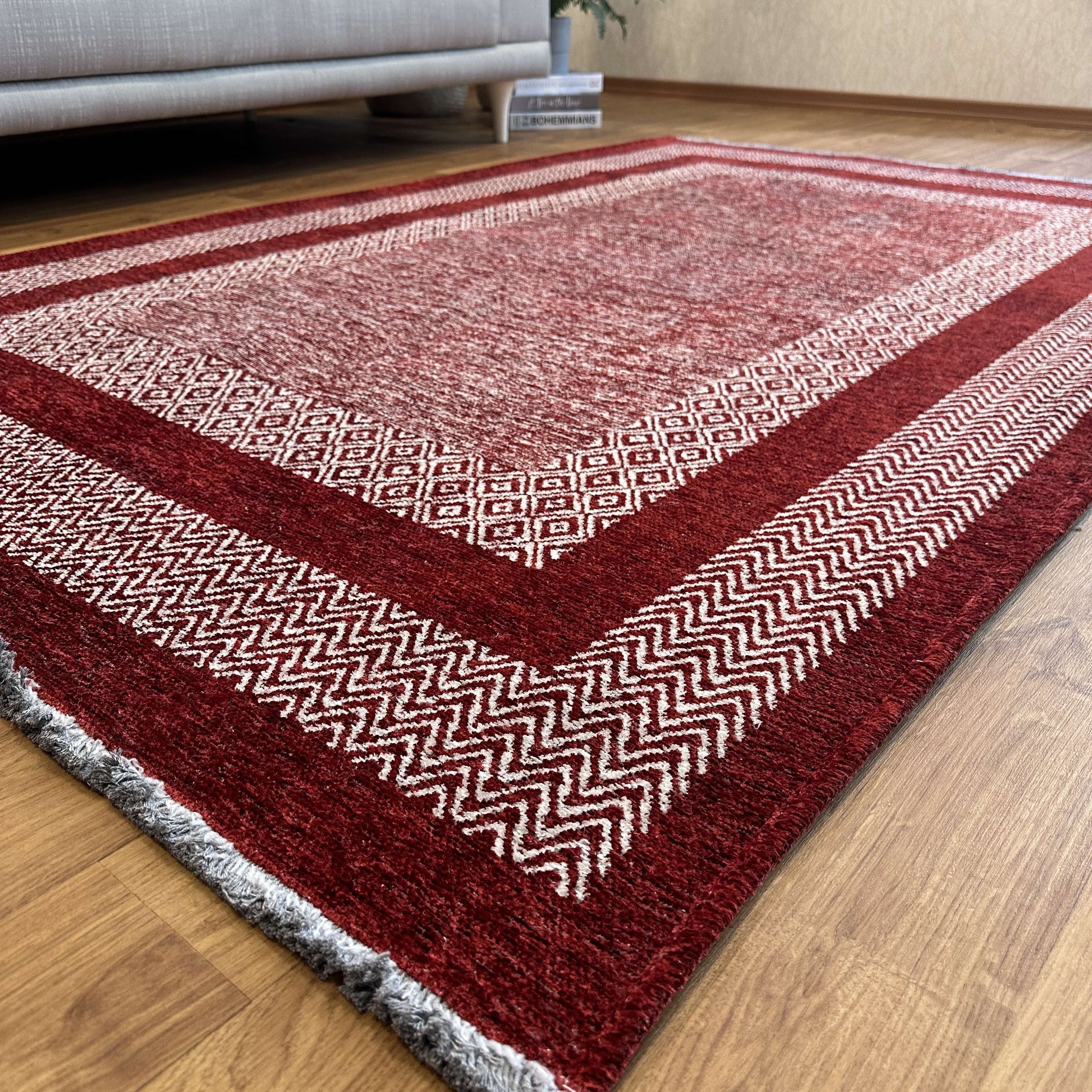 Alfa Rich 3x5 Scandinavian Style Red Burgundy Washable Woven Cotton Runner Rugs