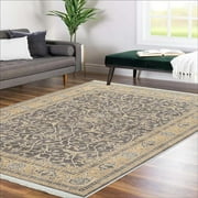 Alfa Rich 4x6 Area Rugs, Ultra-Thin Oriental Black and Gold Rug, Non-Slip Machine Washable, Easy Clean, Pet Friendly Rugs
