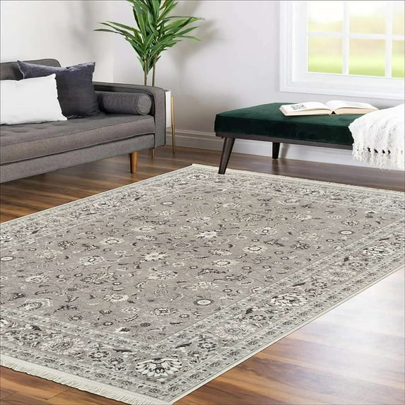Alfa Rich 4x6 Area Rugs, Ultra-Thin, Oriental, Grey Rug, Non-Slip, Machine Washable, Easy Clean, Pet Friendly Rug