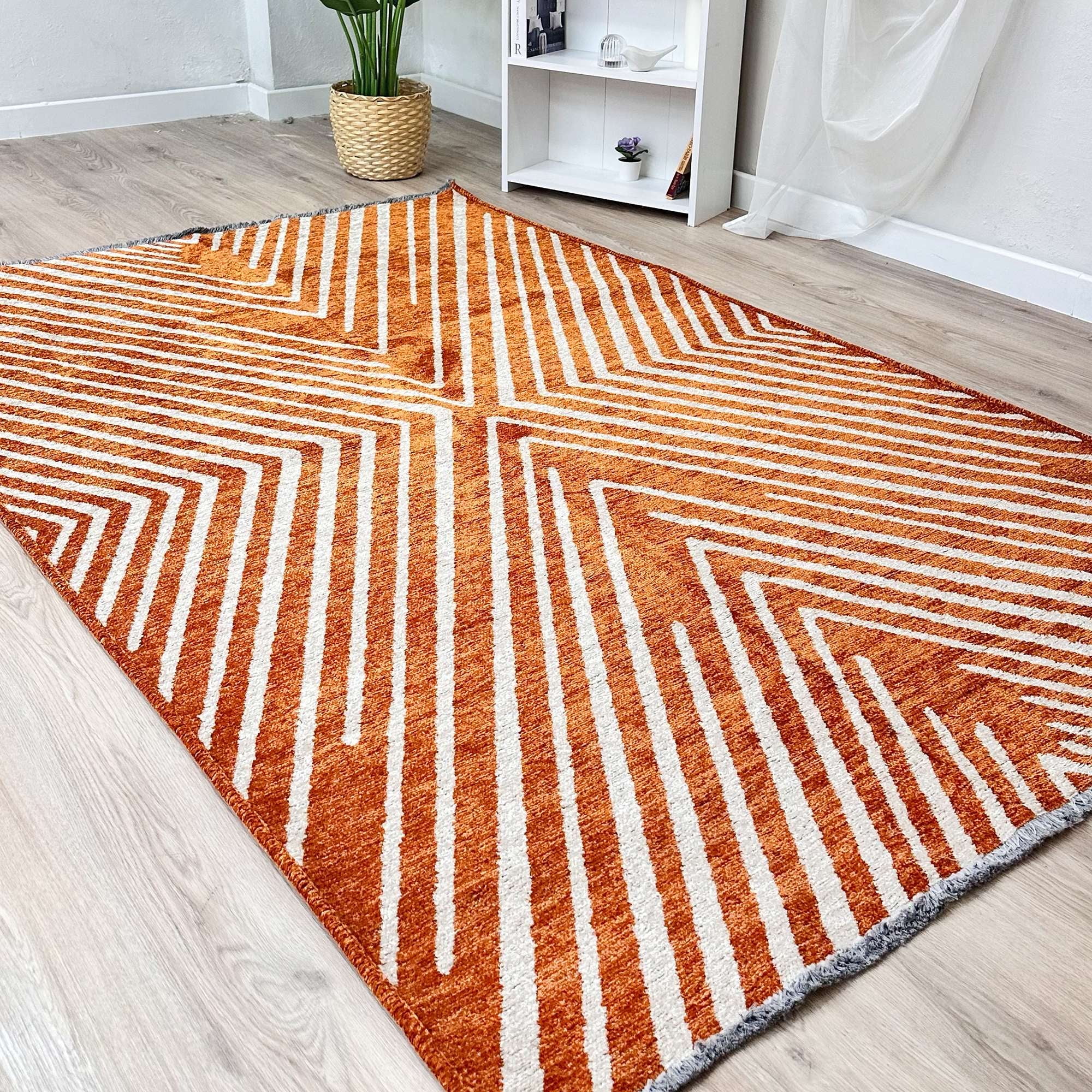Alfa Rich 4x6 Geometric Pattern Burnt Orange Cream Washable Woven ...