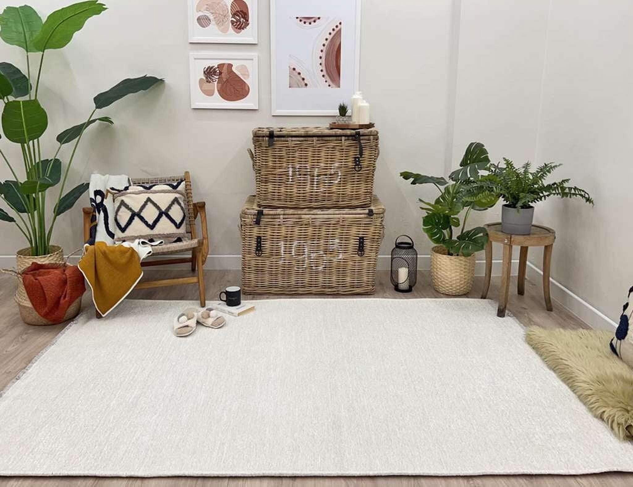 Alfa Rich 4x6 White Area Rugs for Living Room Bedroom Kitchen Decor Cotton Washable Pet Friendly