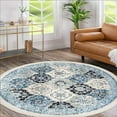 thumbnail image 1 of Alfa Rich 5x5 Area Rugs, Ultra-Thin Boho Blue Cream Rug, Non-Slip Machine Washable, Easy Clean, Pet Friendly 5' Round Rug, 1 of 5