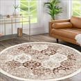 thumbnail image 1 of Alfa Rich 5x5 Area Rugs, Ultra-Thin Boho Brown Cream Rug Rug, Non-Slip Machine Washable, Easy Clean, Pet Friendly 5' Round Rug, 1 of 5