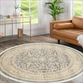 thumbnail image 1 of Alfa Rich 5x5 Area Rugs, Ultra-Thin Oriental Black Gold Rug, Non-Slip Machine Washable, Easy Clean, Pet Friendly 5' Round Rug, 1 of 5