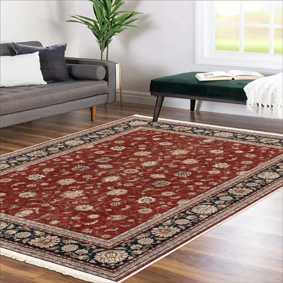 Alfa Rich 5x7 Area Rugs, Ultra-Thin, Oriental, Blue and Red Rug, Non-Slip, Machine Washable, Easy Clean, Pet Friendly Rugs