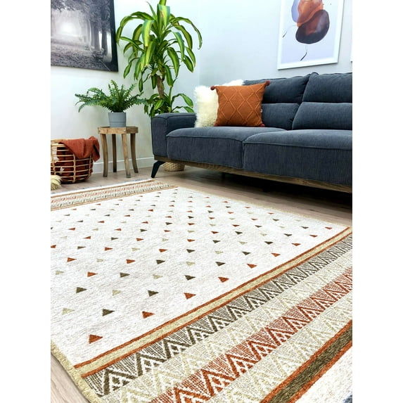 Alfa Rich 5x8 Beige Terracotta Area Rugs for Living Room Bedroom Decor Washable Cotton Pet Friendly
