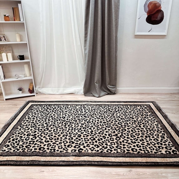 Alfa Rich 5x8 Cheetah Leopard Animal Pattern Beige Black Washable Woven Cotton Area Rugs