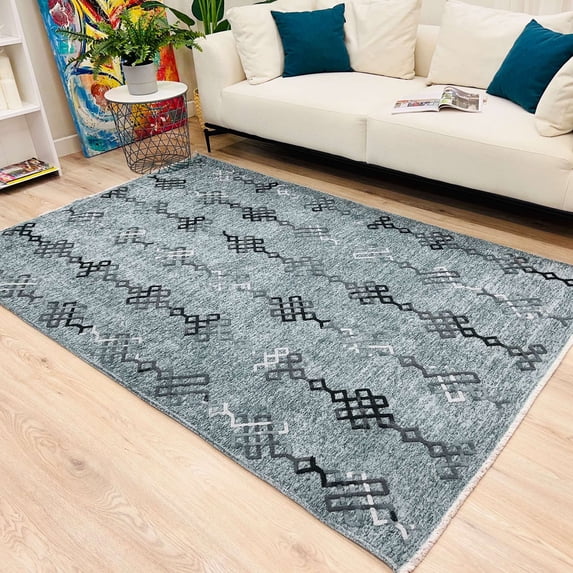Alfa Rich 7x10 Moroccan Blue Area Rugs for Living Room Bedroom Decor Cotton Washable Pet Friendly