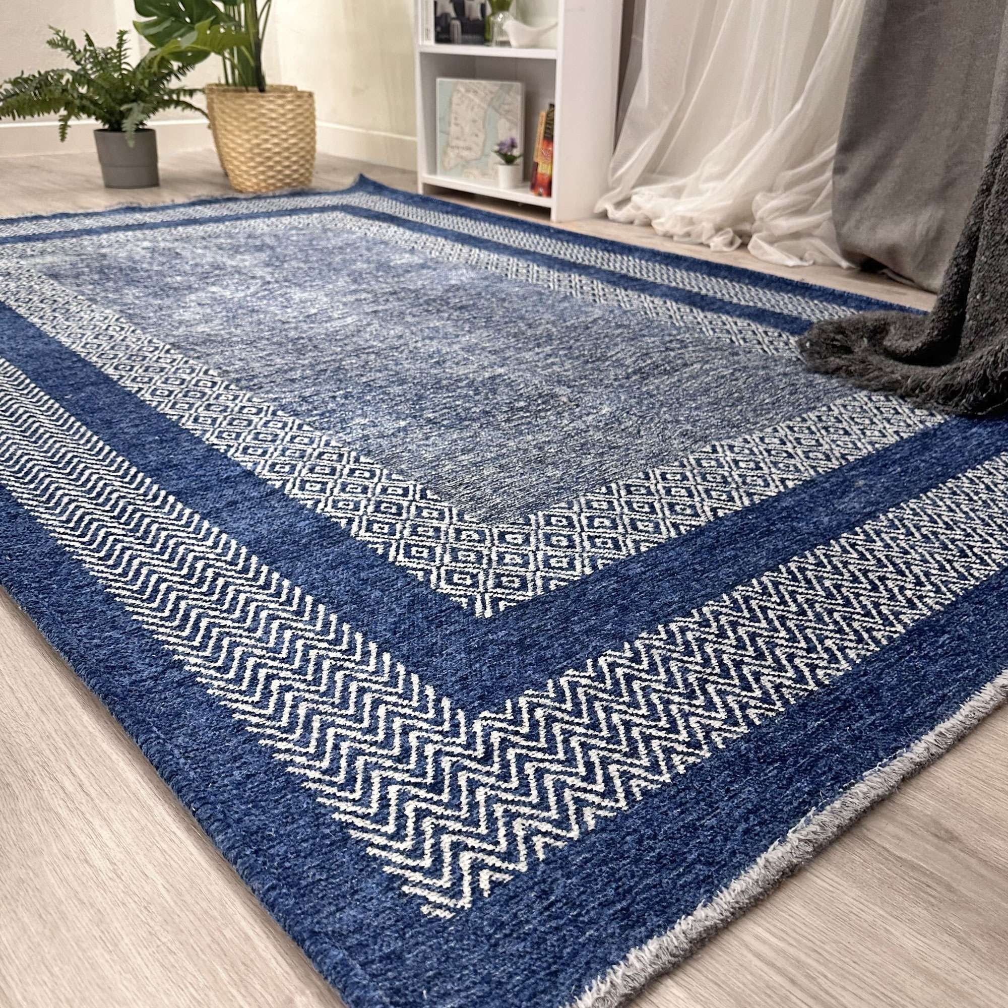 Alfa Rich 7x10 Scandinavian Style Royal Navy Blue Washable Woven Cotton ...