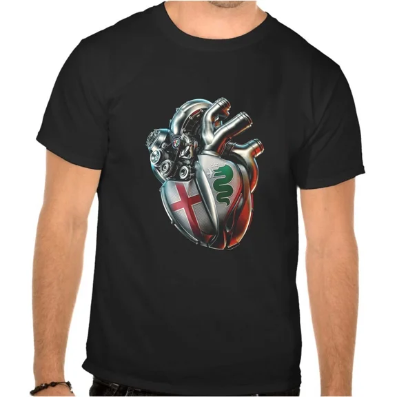 Alfa Romeo Herz Motor Auto Logo Schwarze T-SHIRT -1114