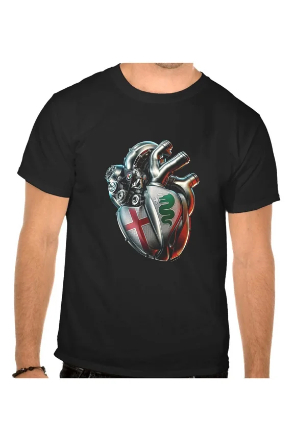 Alfa Romeo Herz Motor Auto Logo Schwarze T-SHIRT -1114