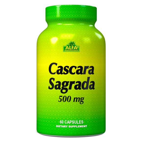 Alfa Vitamins Cascara Sagrada Herbal Supplement 500 MG - Helps Support Digestive System Function - Promotes Regularity - Detox/Cleanse - Supports Healthy Colon - 60 Capsules