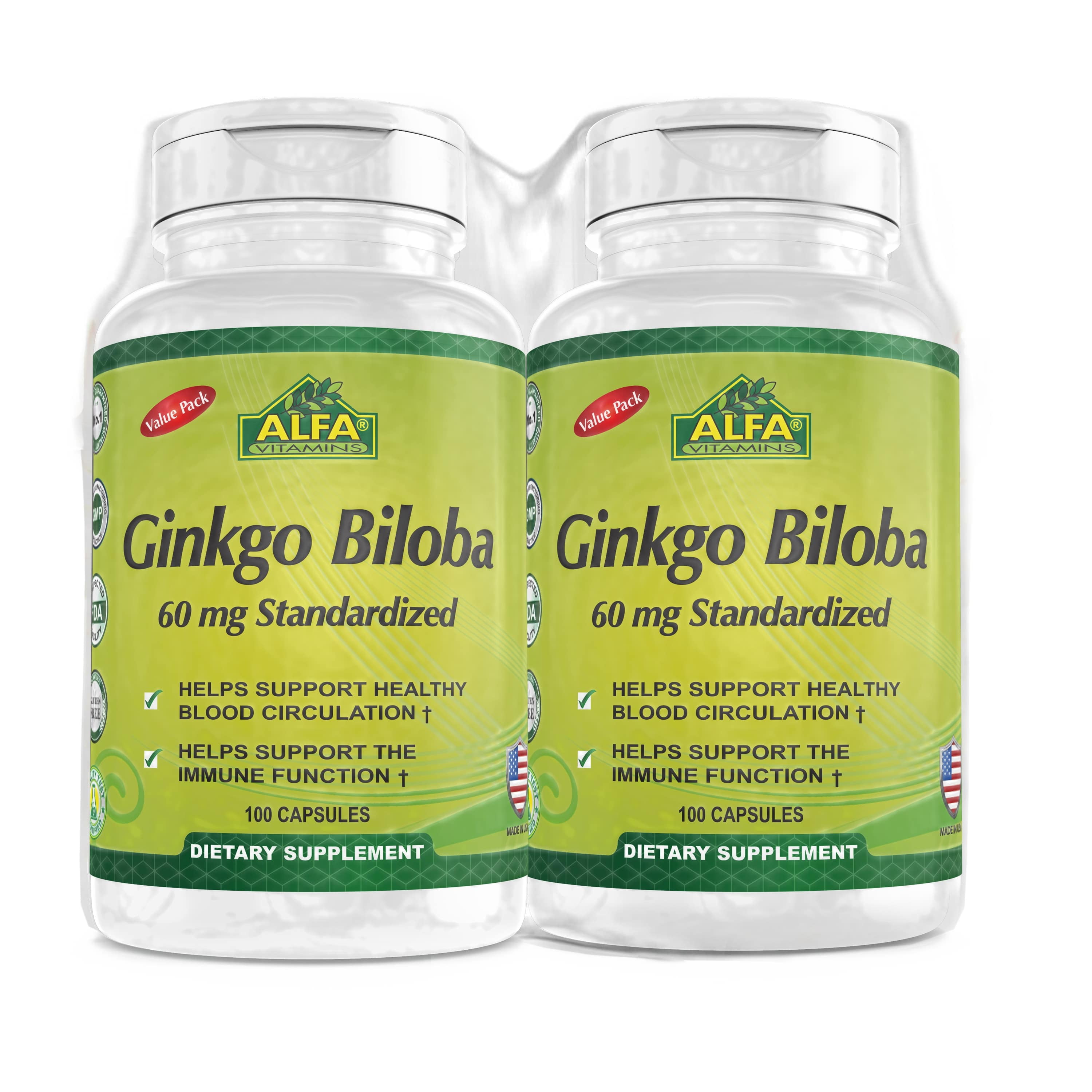 Alfa Vitamins Ginkgo Biloba 60mg Capsules, 100 Ct, 2 Pk