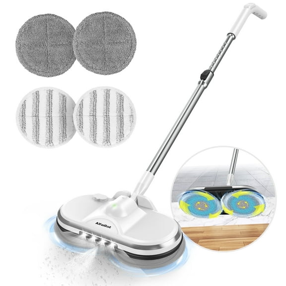 AlfaBot Cordless Electric Mop for Floor Cleaning, Electric Spin Mop, Electric Mop with Water Sprayer and LED Headlight, Lightweight & Rechargeable Floor Scrubber for Hardwood Tile Floors