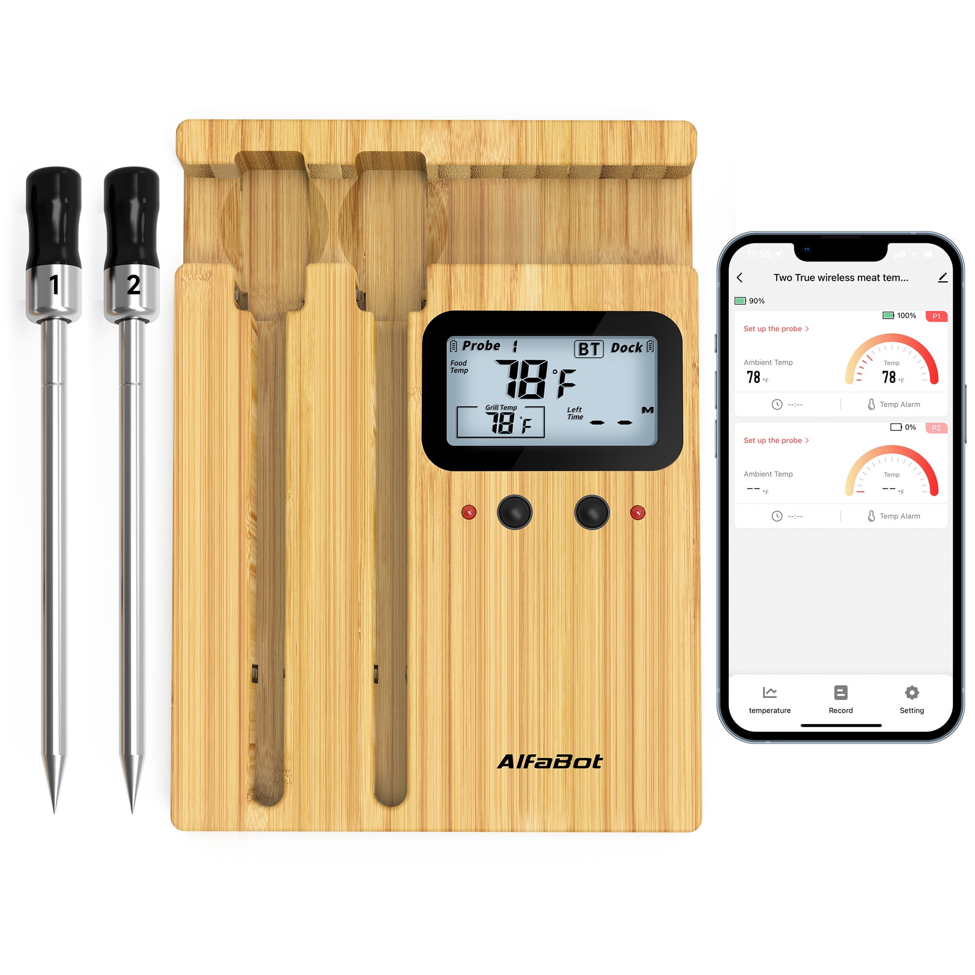 AlfaBot Wireless Meat Thermometer,500 FT Bluetooth Meat Thermometer for