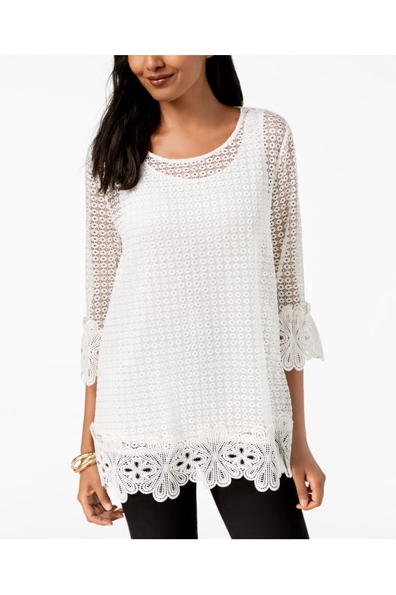 3/4 Sleeve Crochet Top Soft White S
