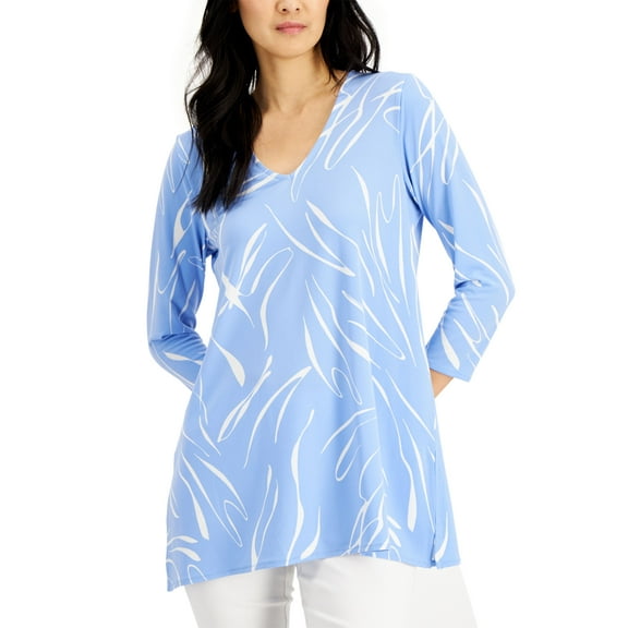 Alfani 3/4 Sleeve V Neck Tunic Linear Perfect Periwinkle L