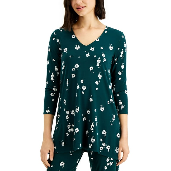 Alfani 3/4 Sleeve V-Neck Tunic Rain Forest Green Breeze S