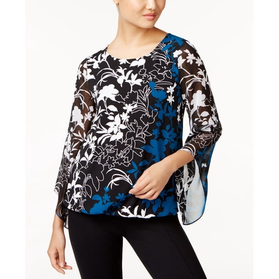 Alfani Angel Sleeve Blouson Top Teal Outline XS