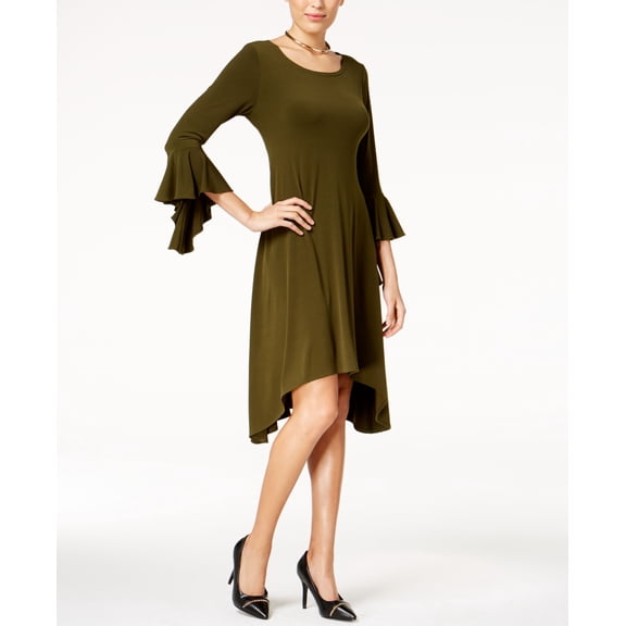 Alfani Asymmetrical Bell Sleeve Dress Autumn Moss 6