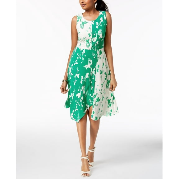 Alfani Asymmetrical Colorblocked Dress Green 16