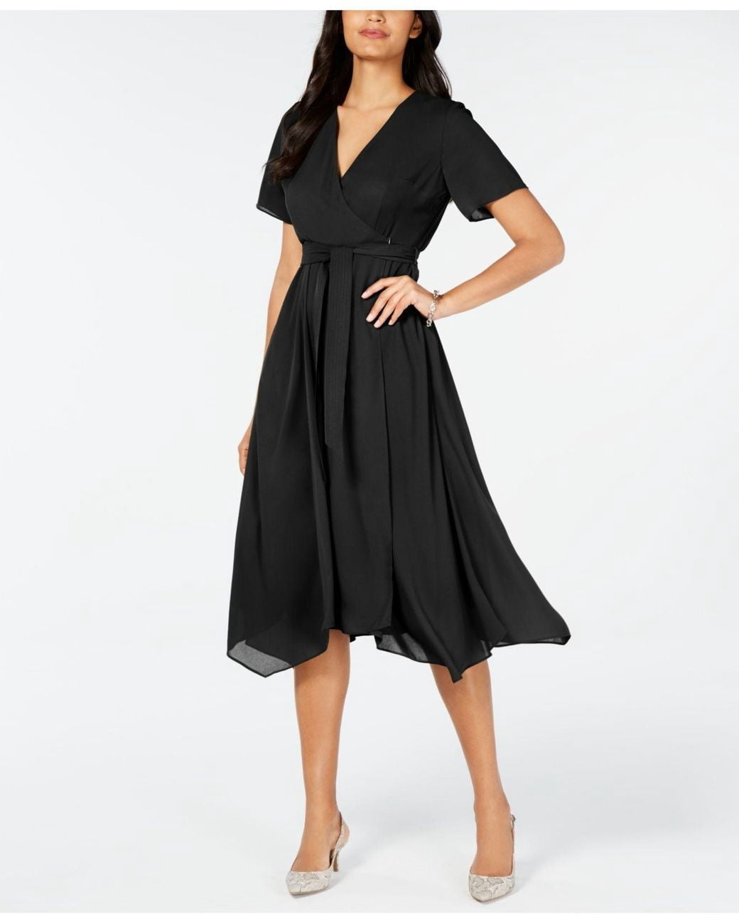 Alfani BLACK Women's Handkerchief-Hem Wrap Dress, US 12