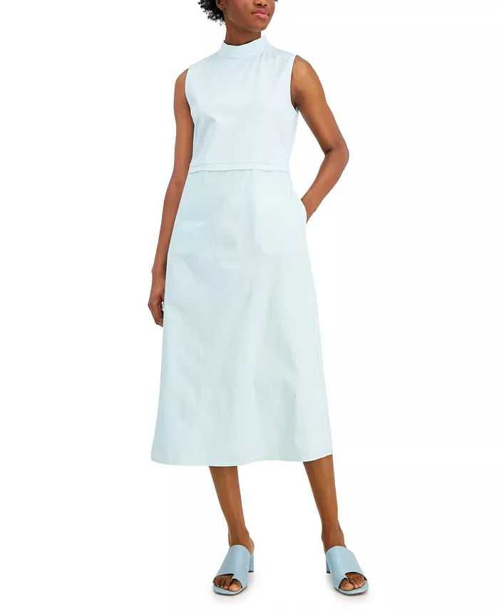 Alfani BLUE GLASS Women's Mock-Neck Fit & Flare Sleeveless Dress, US  X-Large - Walmart Business Supplies