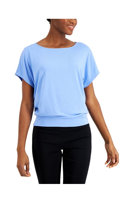 Banded Hem Boat Neck Top Periwinkle Blue XS
