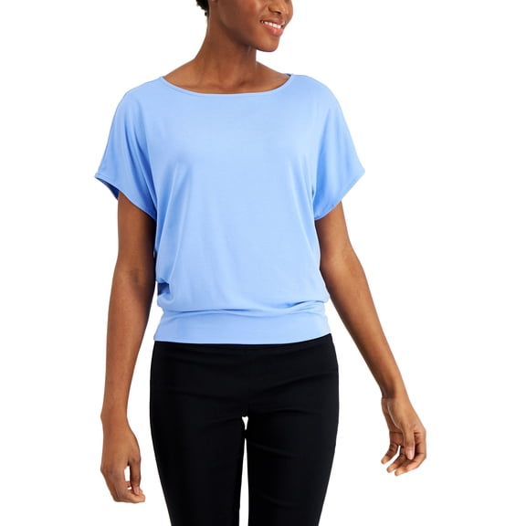 Alfani Banded Hem Boat Neck Top Periwinkle Blue XS