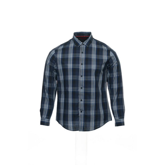 Alfani Blue Plaid Button Down Shirt Sport , Size Large