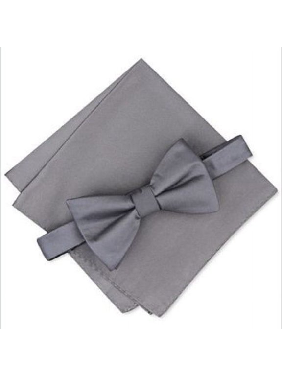 CHARCOAL GRAY Men's Pre-tied Bow Tie and Pocket Square, US One Size