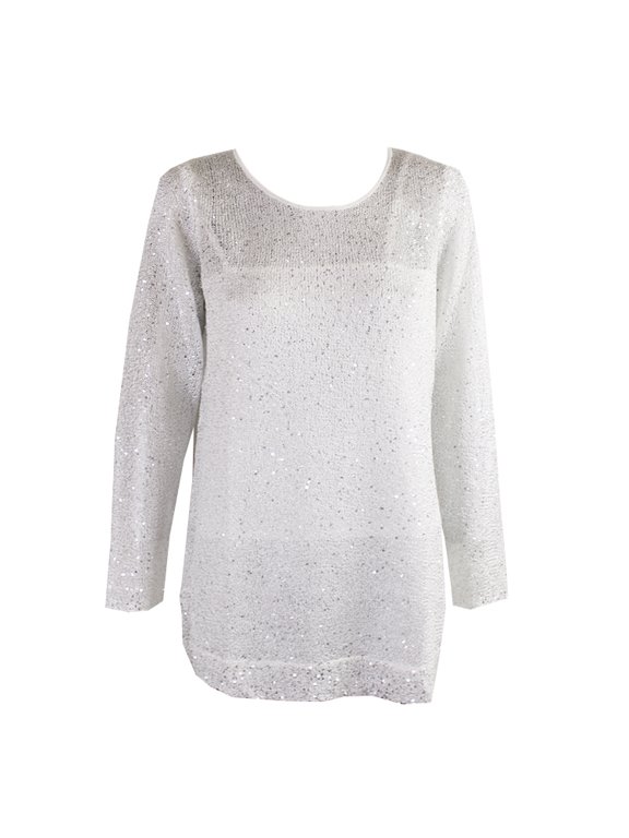 Cloud Long-Sleeve Shirt-Tail-Hem Sequined Sweater M